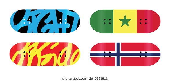 Abstract Modern Art Curve Lines Geometrical Background
Senegal Norway Graffiti 
Fingerboard Skateboard Deck Graphics Design Preview Mockup Template