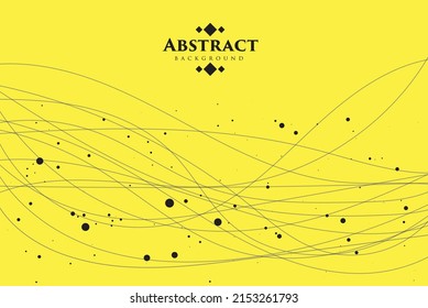 la línea de flujo de arte moderno abstracto y los puntos de curva y partícula en el fondo amarillo pueden utilizarse para la etiqueta de producto tecnología de alimentos y bebidas diseño de paquetes vectores.