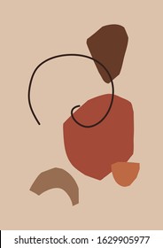 Abstract modern art minimal background poster wall art print. Geometric abstract shapes paper cut mosaic hand drawn flat style. Vector illustration for social media content, branding, wallpapers