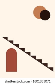 Abstract modern art minimal geometric background poster wall art print. Geometrical abstract shapes hand drawn flat style. Vector illustration for social media content, branding, wallpapers