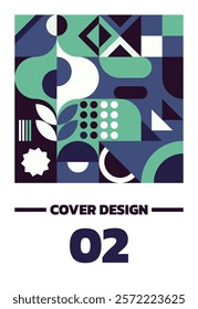 Abstract modern art pattern of geometric Bauhaus shapes in the vertical. Use the pattern design as a cover, or use it to make a postcard or poster. 