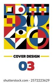 Abstract modern art pattern of geometric Bauhaus shapes in the vertical. Use the pattern design as a cover, or use it to make a postcard or poster. 