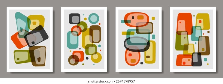 Abstract modern art poster background vector set with colorful geometric shapes for interior design. Collection of premium art design for cards, cover, banner, flyer, social media.