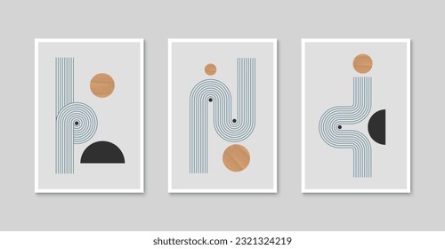 Abstract modern art poster set. Contemporary minimalist boho wall decor. Geometric shape and line print art design Vector illustration.