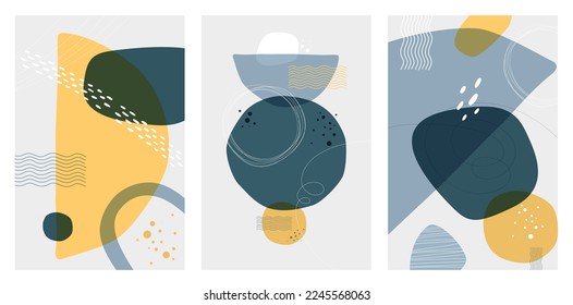 Abstract modern art posters set. Minimalistic geometric shapes, pastel colors. Wall decoration for home interior,  brochure cover design, flyer or menu design. Vector Template background.