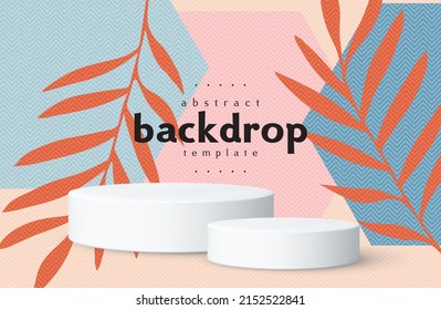 Abstract Modern Art Sphere Podium With Plant Leaf And Hexagon On Gradient Background Can Be Use For Website Template Product Label Food And Beverage Advertisement Banner Vector Eps.