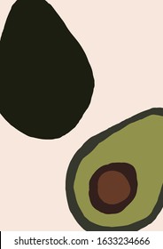Abstract modern avocado fruit on light background. Fashion minimal trendy art in paper cut mosaic flat style minimal poster print. Vector hand drawn illustration