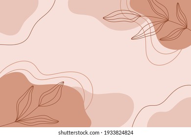 Abstract modern background with brown leaves, pink and yellow colors.Background with space for text. Floral banner template. 