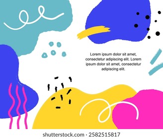 Abstract modern background with colorful shapes, brush strokes, and artistic elements. Trendy and vibrant design, perfect for social media, posters, invitations, and templates.