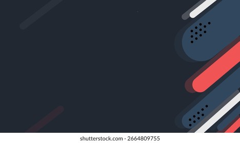 Abstract modern background with diagonal rounded shapes and minimal geometric elements in dark and vibrant colors for graphic design or digital presentation