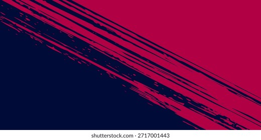 Abstractas fondo moderno con un trazo de pincel dinámico que divide un patrón de rayas diagonales en azul oscuro y un color magenta sólido. Perfecto para carteles deportivos, Anuncios y promociones