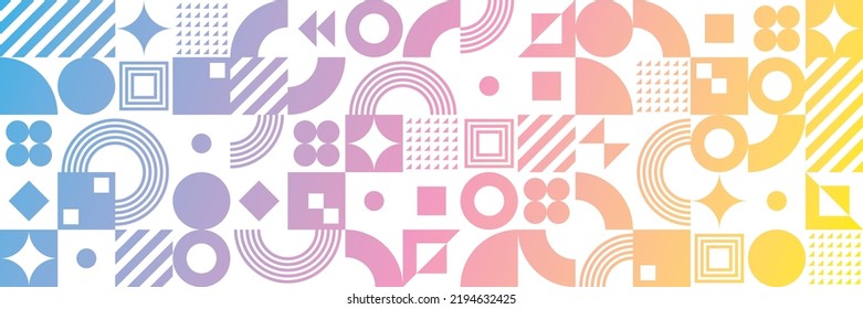 Abstract modern background with geometric shapes. Bauhaus style. Squares, circles, triangles, stripes. Set with graphic elements. Seamless pattern. Design in minimal flat style. Vector illustration.