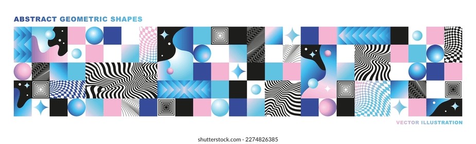 Abstract modern background with geometric shapes. Virtual reality. Bauhaus style. Seamless pattern in minimal flat style. Vector illustration.