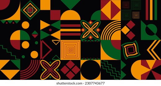 Abstrakter, moderner Hintergrund mit geometrischen Formen.Satz geometrischer Elemente. Black History Monat.