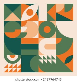 Abstract modern background with geometric shapes. Squares, circles, triangles, stripes. Bauhaus style. Set with graphic elements. Seamless pattern. Design in minimal flat style. Vector illustration.