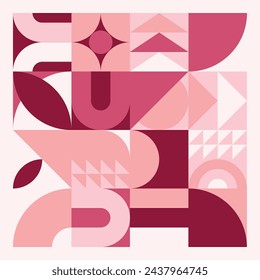 Abstract modern background with geometric shapes. Squares, circles, triangles, stripes. Bauhaus style. Set with graphic elements. Seamless pattern. Design in minimal flat style. Vector illustration.