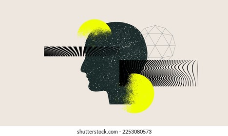 Abstract modern background with human head and geometric shapes. Creative concept. Vector illustration