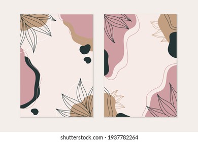 Abstract modern background with lines leaves on light green background and space for text. Abstract cards templates. 