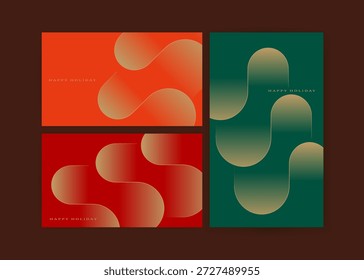 Abstract modern background for luxury gold lines brochure poster background set. Chinese new year. Asian Traditional festival culture celebration. red, green gold, and orange gradient wallpaper, banner, cover, greeting card, red envelope, red packet. curve, dynamic, geometric, fluid.