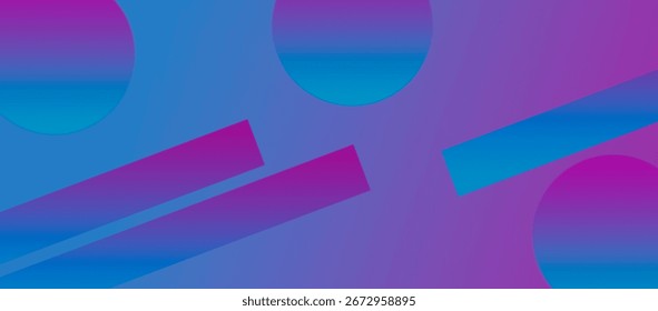 Abstract modern background with Memphis elements, dynamic shapes, blue-purple gradient blending smoothly; stylish design for digital creativity.