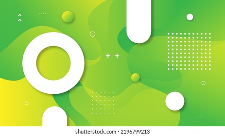 Abstract Modern Background with Memphis Motion Fluid Liquid Waves Element and Green Yellow Gradient Color