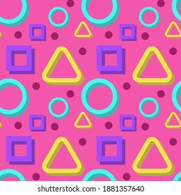 Abstract modern background multicolored triangles squares and circles, texture for design, seamless pattern, vector illustration
