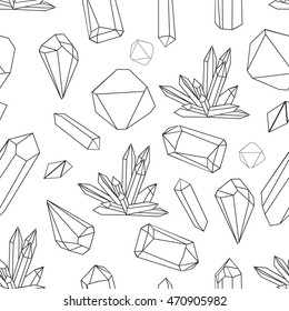 Abstract modern background with polygon, Seamless vector pattern with crystals. Black and white illustration