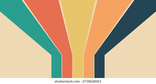 Abstrakter, moderner Hintergrund aus regenbogenfarbenem Wavy Line Design im Hippie Retro Stil der 1970er Jahre. mit modernem Konzept