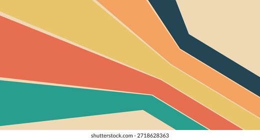 Abstrakter, moderner Hintergrund aus regenbogenfarbenem Wavy Line Design im Hippie Retro Stil der 1970er Jahre. modernes Design