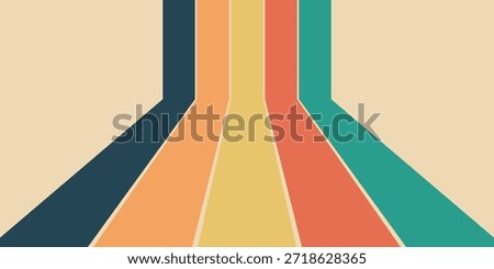 Abstract modern background of rainbow groovy Wavy Line design in 1970s Hippie Retro style. eps10