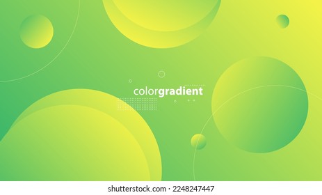 Abstract Modern Background with Retro Memphis Motion Round Circle Lines Element and Yellow Green Gradient Color