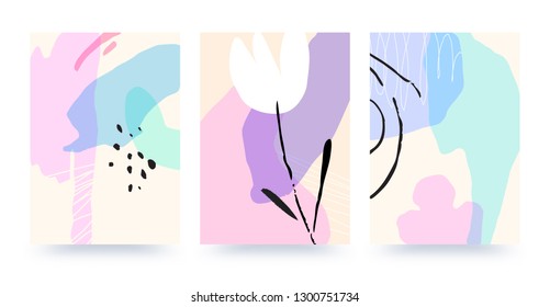 Abstract modern background set, geometric elements in pastel colors. Modern texture art for cover, banner, poster etc. Cool design template, vector EPS10.