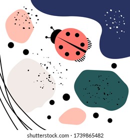 
Abstract modern background.
 of shapes, dots, black circles and lines are drawn. Suitable for printing on a card, postcard, invitation, flyer. Trendy vector illustration.