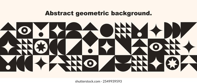 Abstract modern background with simple geometric shapes.Bauhaus style.Set of elements isolated on white background.Squares, circles and triangles.Design in minimal flat style.Vector illustration.