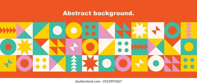 Abstract modern background with simple geometric shapes.Set of elements isolated on white background.Squares, circles and triangles.Vector illustration.Bauhaus style.Design in minimal flat style.