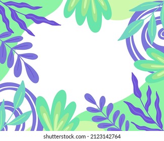 Abstract modern background with smooth shapes, leaves and twigs in bright spring and summer colors. Vector illustration.