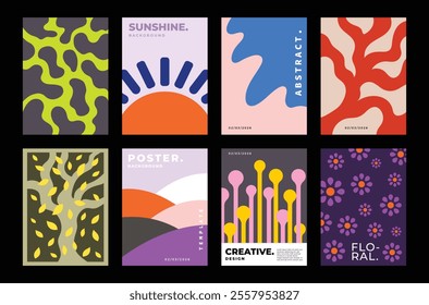Abstract modern background template set. Artistic fun shapes poster design collection. 