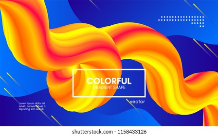 Abstract Modern Background with Trendy Vibrant Gradient. Flow Shapes in Yellow and Blue Colors. 3d Background with Wave Liquid for Flyer, Poster. Bright Vector Background with Gradient Fluid Elements.