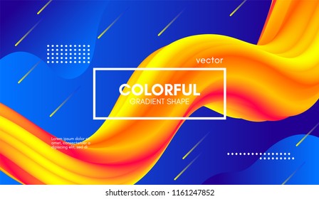 Abstract Modern Background with Trendy Vibrant Gradient. Flow Shapes in Yellow and Blue Colors. 3d Background with Wave Liquid for Flyer, Poster. Bright Vector Background with Gradient Fluid Elements.
