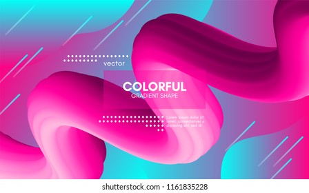 Abstract Modern Background with Trendy Vibrant Gradient. Flow Shapes in Pink and Blue Colors. 3d Background with Wave Liquid for Flyer, Poster. Bright Vector Background with Gradient Fluid Elements.