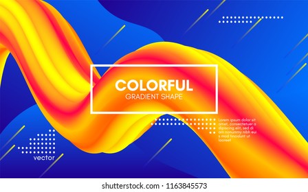 Abstract Modern Background with Trendy Vibrant Gradient. Flow Shapes in Yellow and Blue Colors. 3d Background with Wave Liquid for Flyer, Poster. Bright Vector Background with Gradient Fluid Elements.