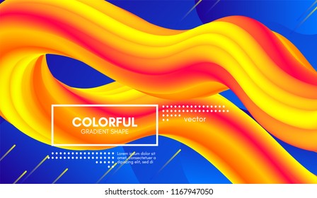 Abstract Modern Background with Trendy Vibrant Gradient. Flow Shapes in Yellow and Blue Colors. 3d Background with Wave Liquid for Flyer, Poster. Bright Vector Background with Gradient Fluid Elements.