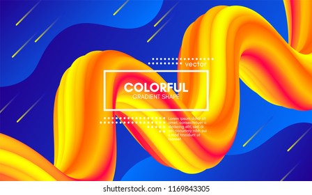 Abstract Modern Background with Trendy Vibrant Gradient. Flow Shapes in Yellow and Blue Colors. 3d Background with Wave Liquid for Flyer, Poster. Bright Vector Background with Gradient Fluid Elements.
