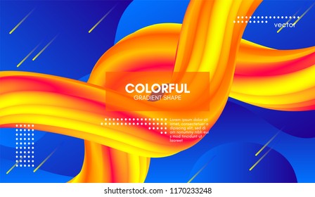 Abstract Modern Background with Trendy Vibrant Gradient. Flow Shapes in Yellow and Blue Colors. 3d Background with Wave Liquid for Flyer, Poster. Bright Vector Background with Gradient Fluid Elements.