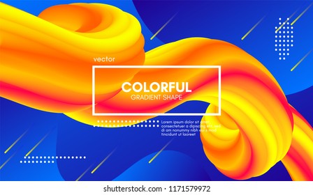 Abstract Modern Background with Trendy Vibrant Gradient. Flow Shapes in Yellow and Blue Colors. 3d Background with Wave Liquid for Flyer, Poster. Bright Vector Background with Gradient Fluid Elements.