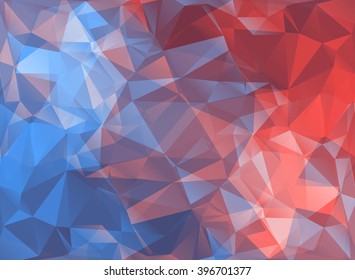 Abstract modern background with triangles in blueand red colors. transparent background. Vector illustration