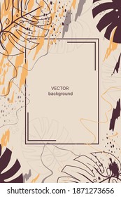 Abstract modern background with tropical leaf elements. Minimalist aesthetics. Vector illustration
