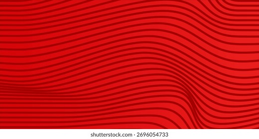 Abstract modern background of wavy lines in red colors
