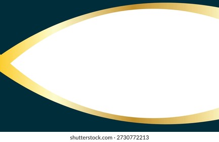 Fundo moderno abstrato com quadro oval branco e borda de gradiente de ouro no escuro azul-petróleo, design elegante mínimo, curvas suaves, pano de fundo decorativo de luxo limpo.
