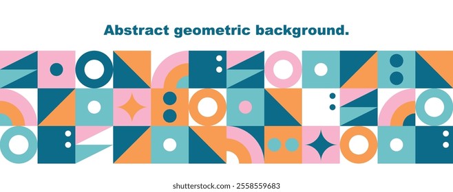 Abstract modern background.Banner template with simple geometric shapes.Squares, circles and triangles.Set of isolated elements.Vector illustration.Design in minimal flat bauhaus style.